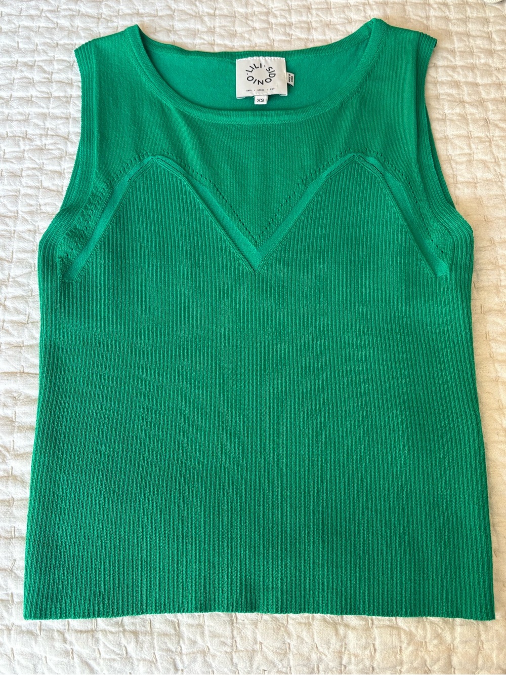 Lili Sidonio Emerald Green Ribbed Knit Tank Top
